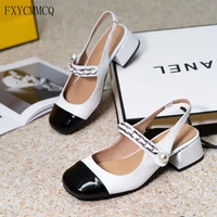 fxycmmcq small xiangfeng thick and low heel round toe leather single sandals 31 46 size womens shoes 22 13