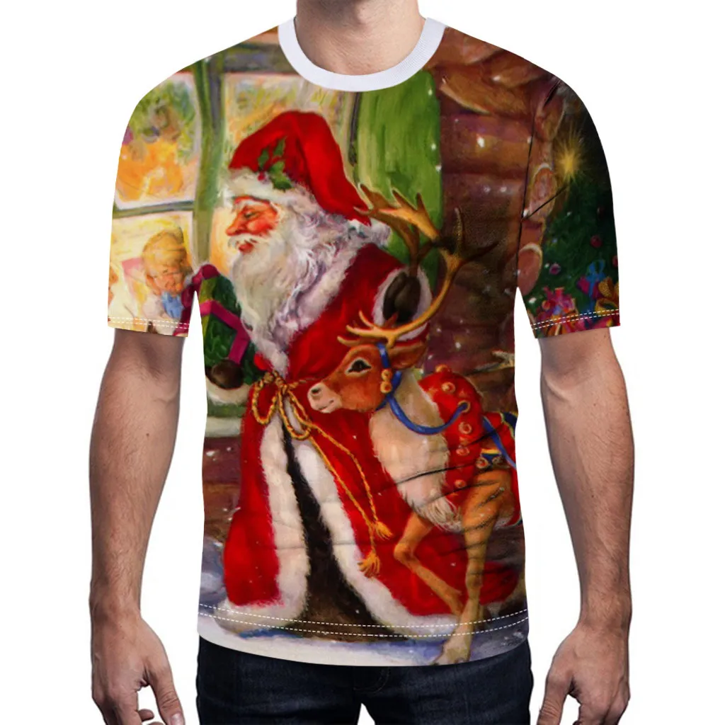 

Merry Christmas Mens Red Santa Claus Print T-Shirts Male Short Sleeve Vantage Y2k 90s Tops Tee Harajuku Pullover Xmas Tshirts