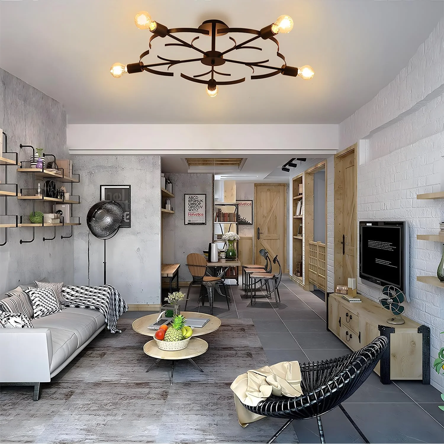 Винтажный потолочный светильник в фермерском стиле большой потолок