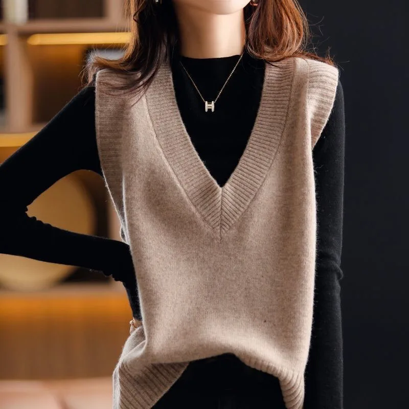 

Women 2022 Autumn Winter New Knitting Oversized Sweater Vest Solid All-match Sleeveless Pullover Casual Outside Wear Women's Top
