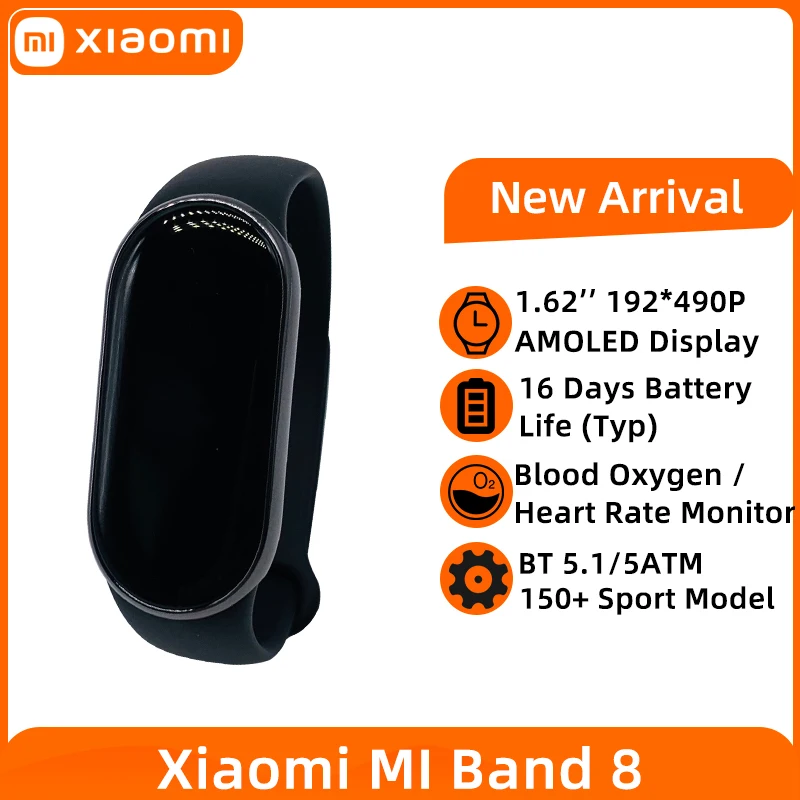 

Xiaomi Mi Band 8 Smart Bracelet 8 1.62" Inch AMOLED Screen Miband 7 Blood Oxygen Fitness Traker Bluetooth Waterproof Smart Band
