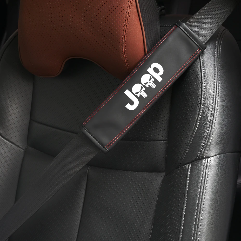 

1 pcs Leather Car Seat Belt Cover Protect shoulders Car Decoration Strap Pad for JEEP SRT PHEV LOGO Auto Interior accessoires