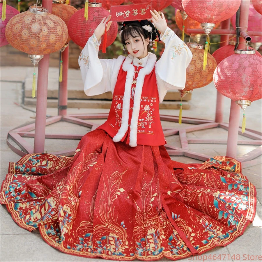 Стильная осенне-зимняя юбка в стиле мин ханьфу для конского хвоста китайское