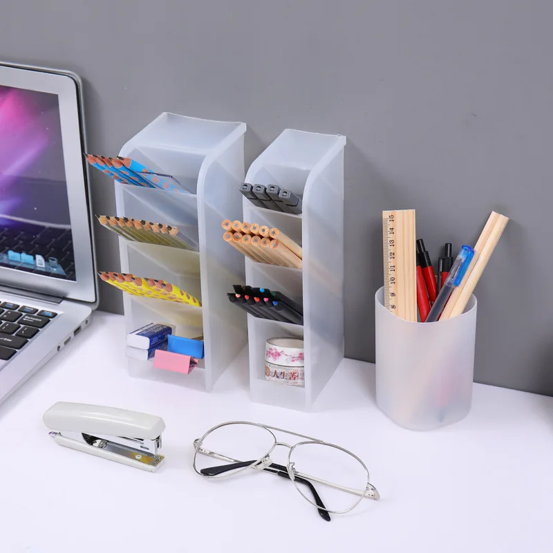 

Pen Holder Oblique Insert Transparent Frosted Plastic Pencil Organizer Storage Box Desktop INS Office School Supplies Stationery