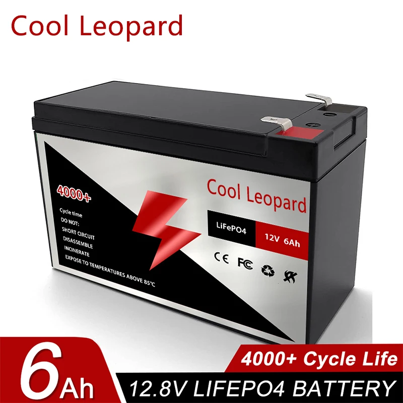 

12V 6.0Ah LiFePo4 Battery Pack 4000 Cycles,for 12.8V Kid Scooters Fishing Solar Low Self-Discharge Rechargeable Battery