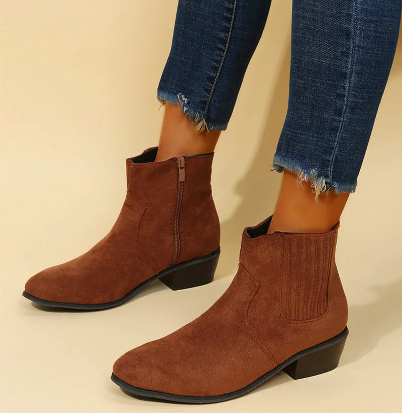 

Women Chelsea Boots Suede Pointed Toe Ankle Boots Women's Shoes Female Casual Mid Heels Ladies Autunm Winter Zipper Footwear