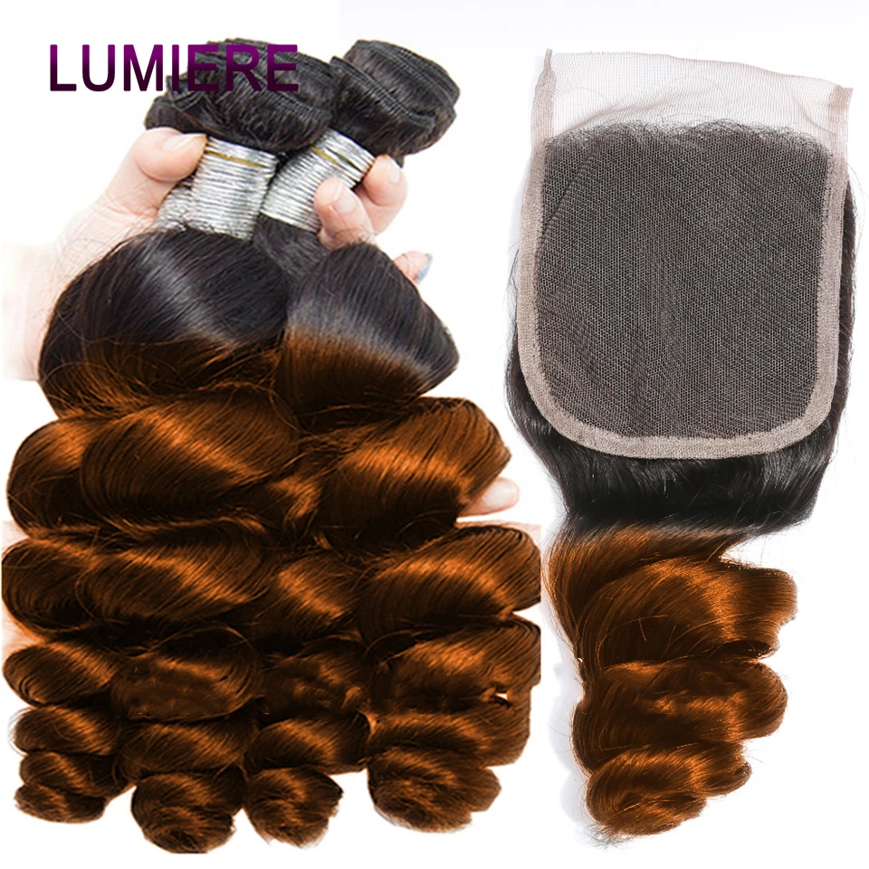 

1b/30 Ombre Colored Loose Wave Human Hair Weave Bundles With Closure 5x5 6x6 HD Brazilian Lace Closure Frontal With Bundles Remy