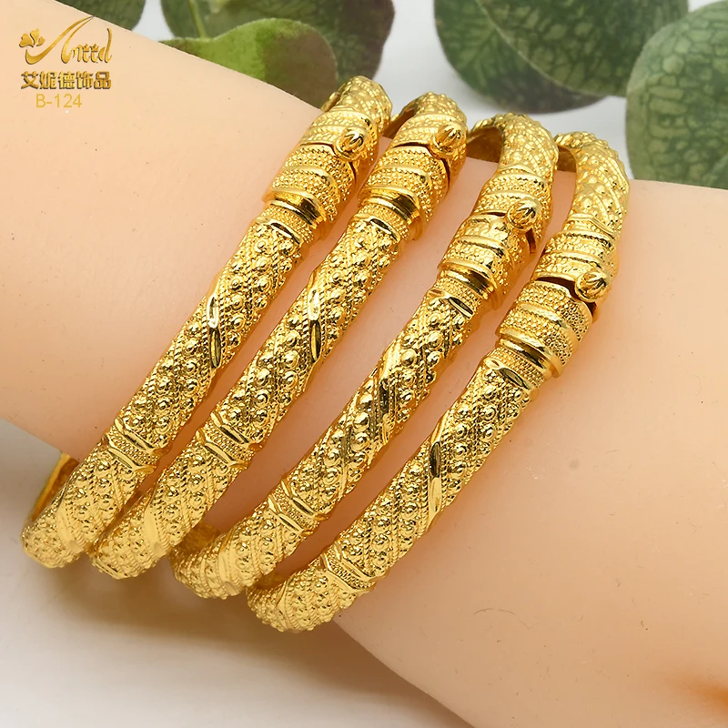 

ANIID Ethiopian 24K Gold Bangle Jewelry Gifts Indian Women Fashion Bangle Arabic Bride Wedding Party Charm Bracelet Wholesale
