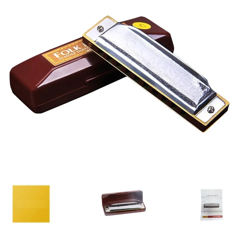 

Стандартная Гармоника C-Key из нержавеющей стали, гармоника с 10 отверстиями, диатоническая гармоника с кнопкой тона с чехлом для начинающих с...