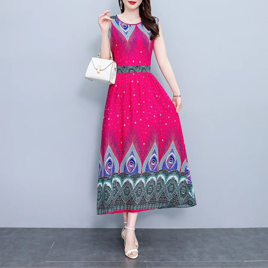 Новые женские повседневные летние винтажные платья с принтом и круглым вырезом