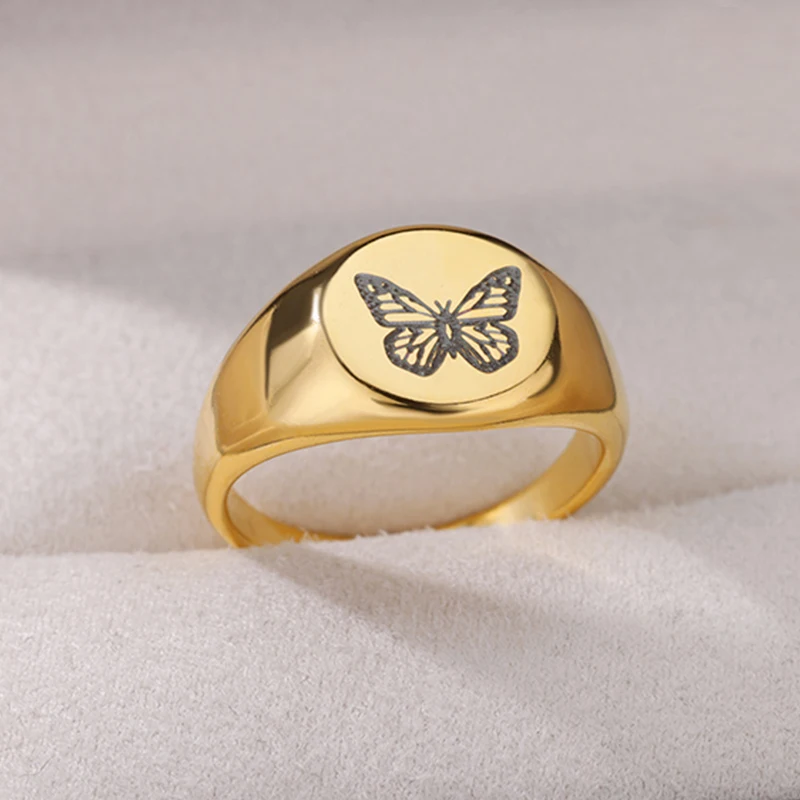 

Aesthetic Butterfly Signet Rings for Women Men Stainless Steel Wedding Ring Vintage Couple Rings femme Statement Jewelry Gift