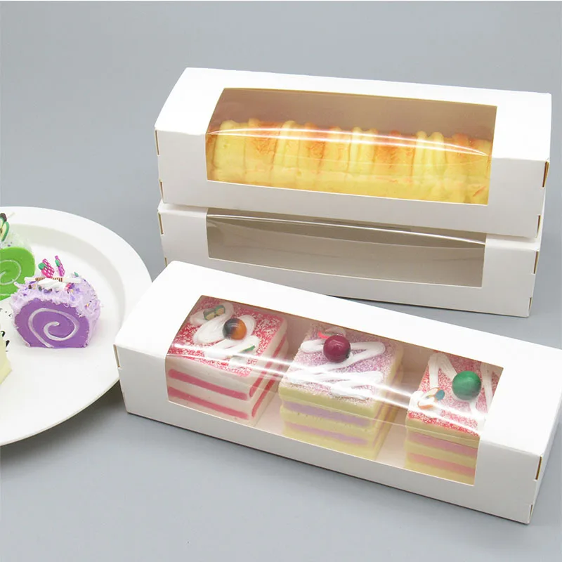 

10Pcs Dim Sum Packing Box Window Rectangular Gift Box for Bakery Cookies Pastry Dessert Packaging Paper Box for Baked Goods