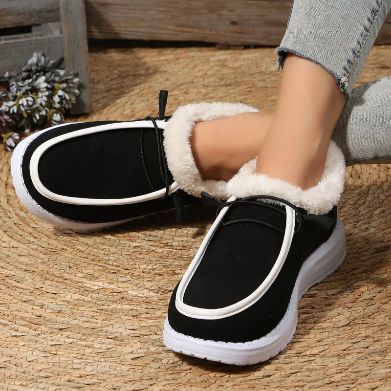 

Winter Cotton Shoes Women 2022 New Plush Elastic Ladies Keep Warm Ankle Boots 36-43 Large-Sized Female Flat Home Snow Shoes