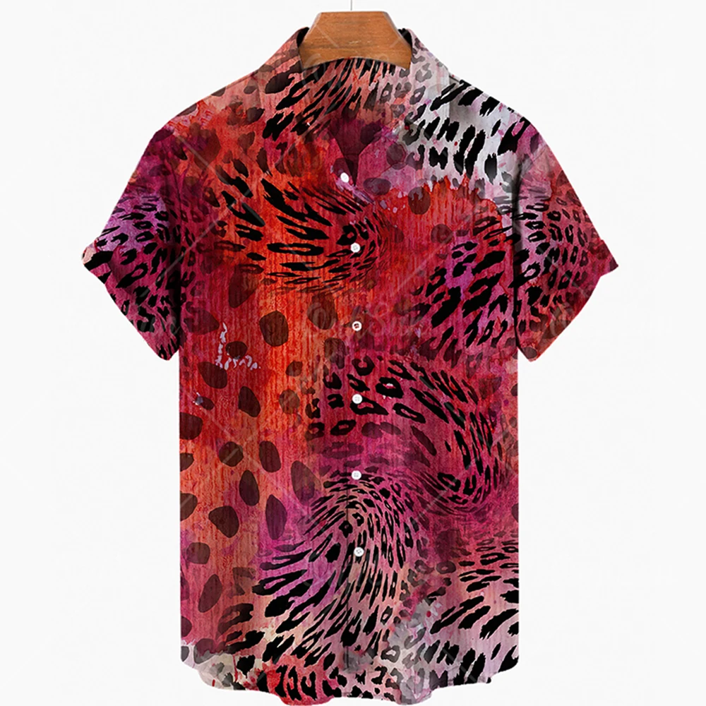 

JXGXSX Fashion Animal Tattoo Summer Beach Loose Short Sleeve Shirt Oversized Hawaii Beach Shirt Casual Trend All-match Men