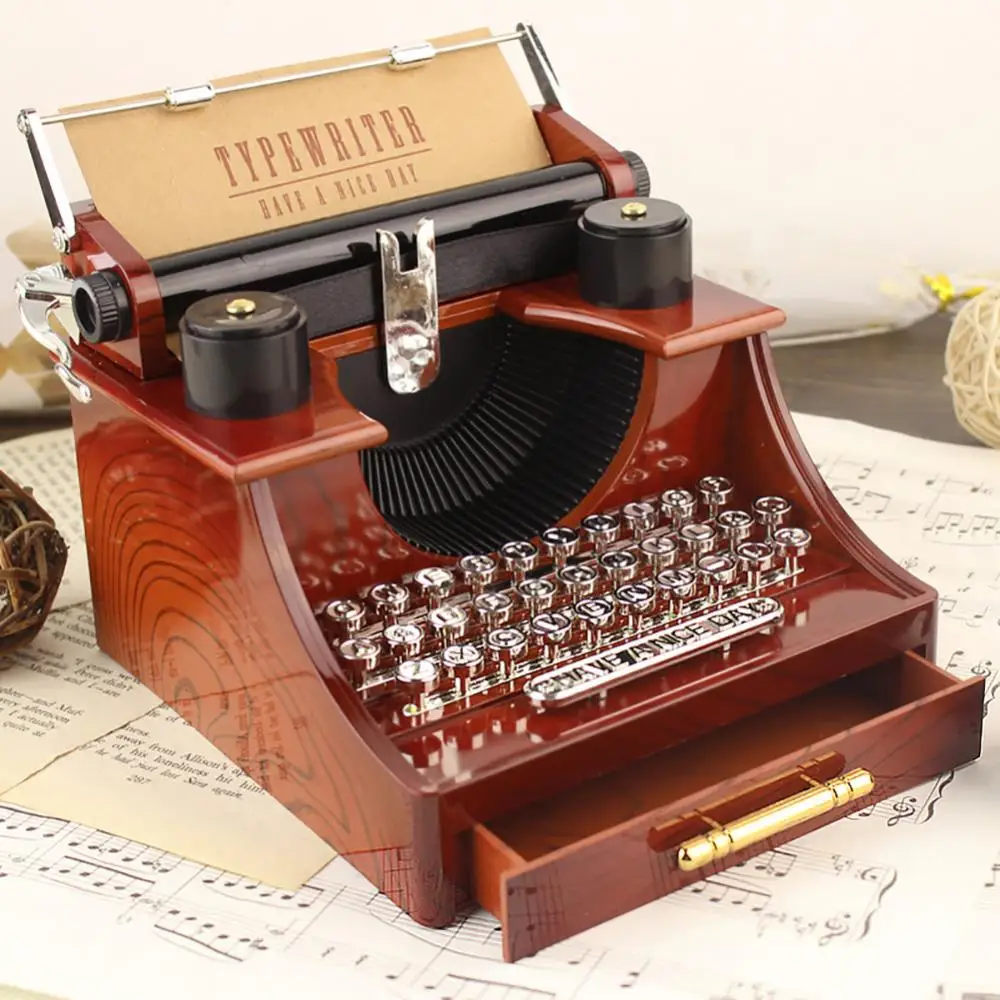

Creative Retro Music Box Vintage Typewriter Mechanical Jewelry Box with Drawer Birthday Gift Chrismas Present Home Decoration