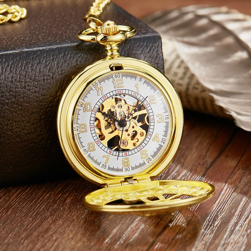 Golden Steampunk Skeleton Cartoon Mouse Mehanical Pocket Watch FOB Chain Hand Wind Mechanical Mens Womens Watches with Chain