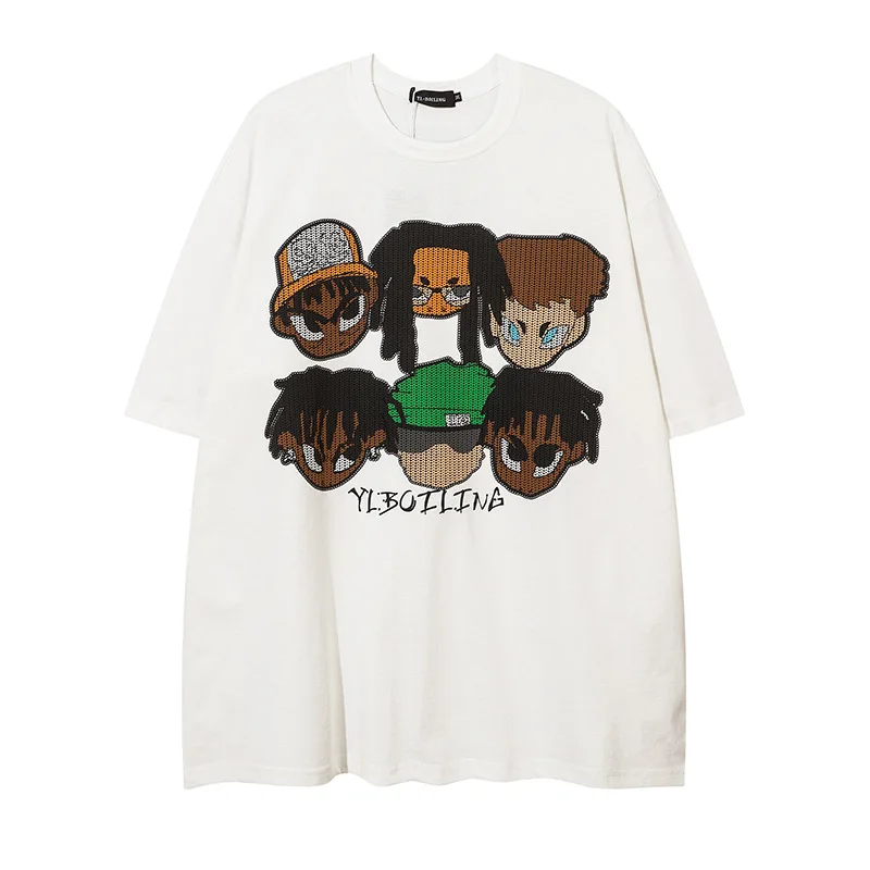 

Couple Oversize Cartoon Short-sleeved T-shirt Women's Spring/summer Hip-hop T-shirt Europe America Loose Cotton Pullover Tops