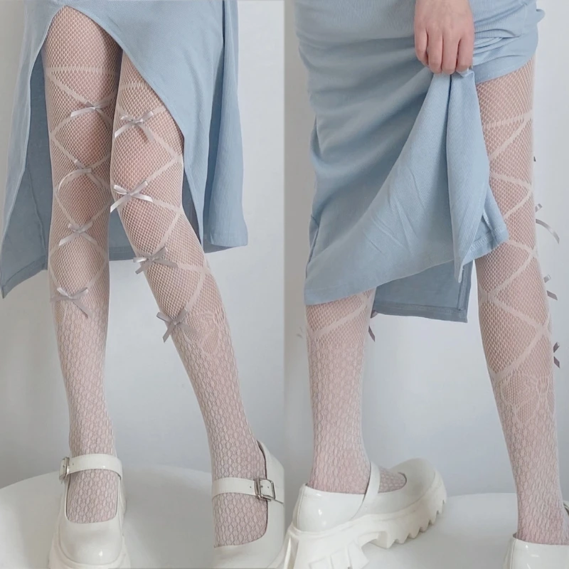 

Women Sexy Fishnet Lace Pantyhose Faux Bandage Patterned Bowknot Bottoming Leggings Mesh Tights Stocking