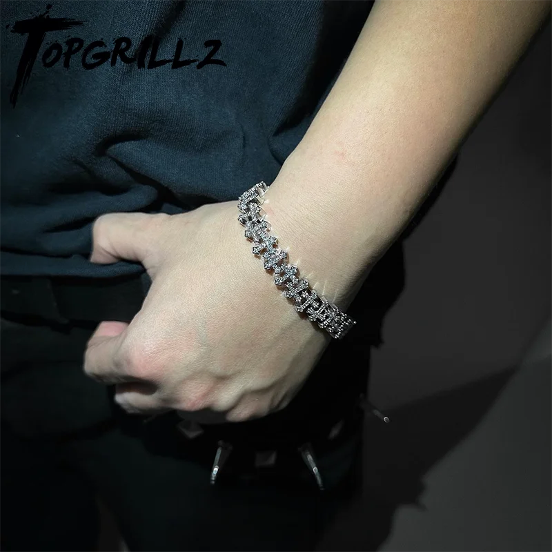 Фото Браслеты-цепочки TOPGRILLZ Iced Out с крестом, полностью инкрустированные кубическим цирконием, с цельным медным основанием, на щиколотку, с застежкой-бокс, модные панк-украшения №1