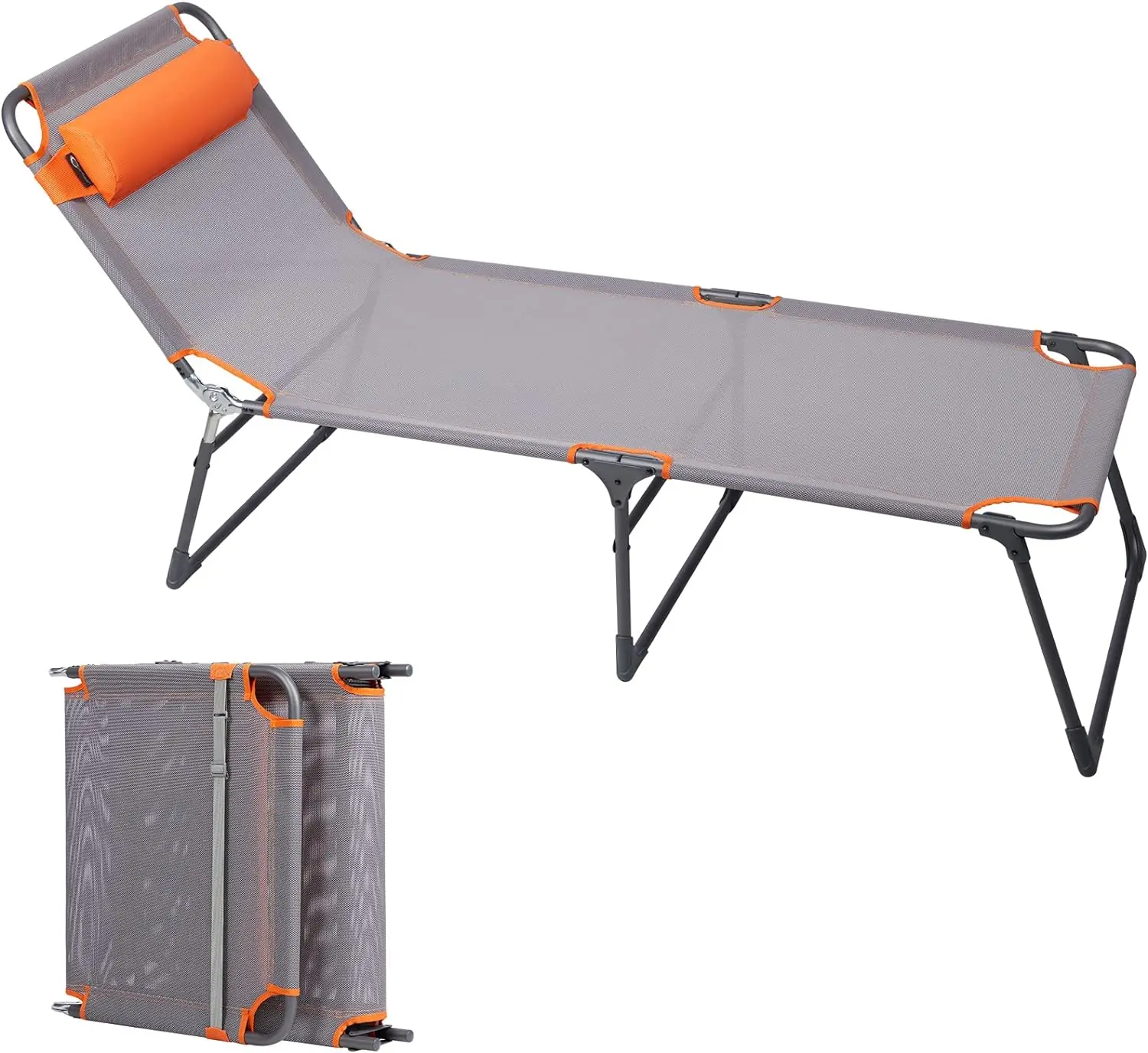 

Portable Cot for Adults, Folding Chair, 4-Position Recliner with 250lbs Weight Capacity Lounger, Travel, Camping, Beach, Grey, O