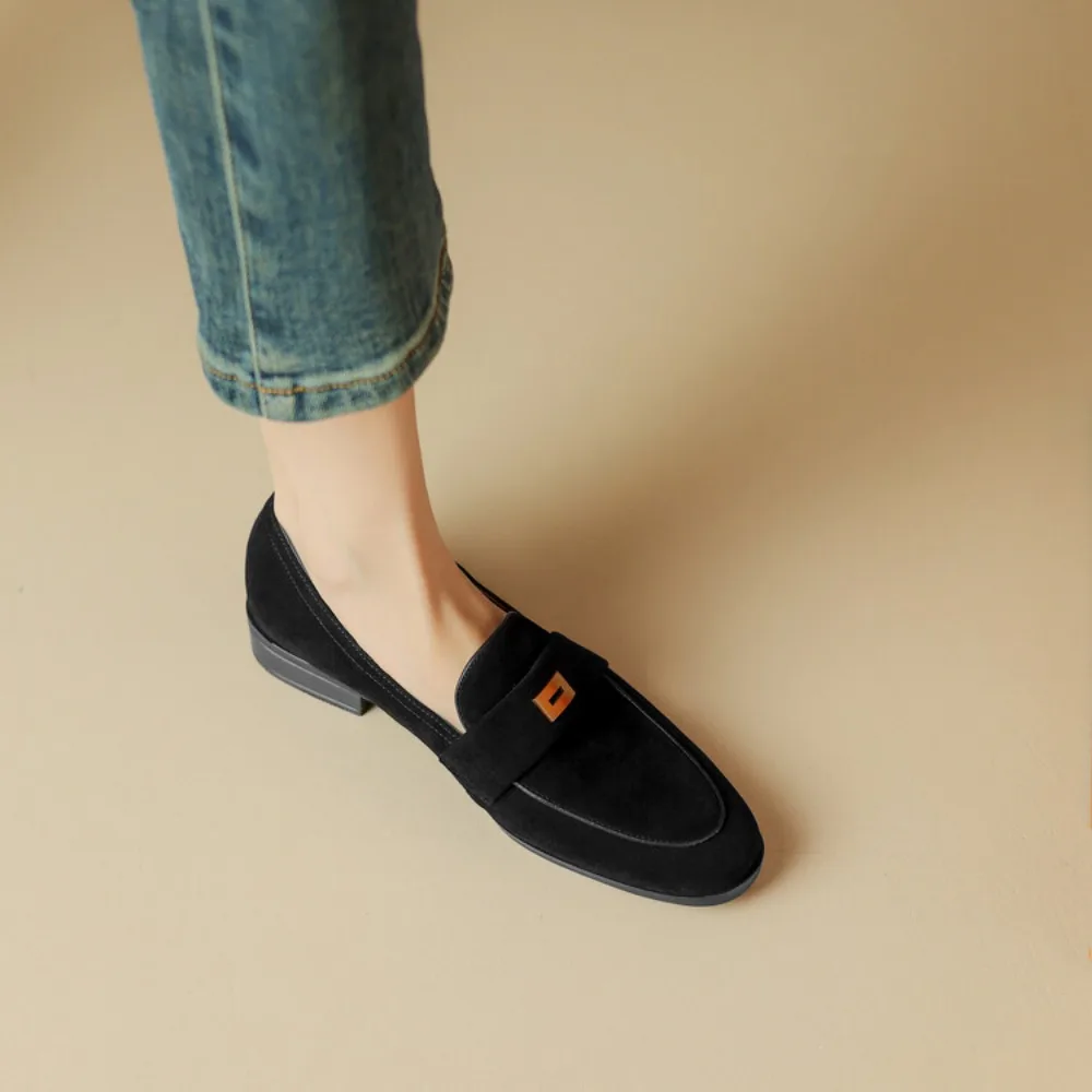 2024 замшевые лоферы женские летние прогулочные коричневые туфли без шнуровки из