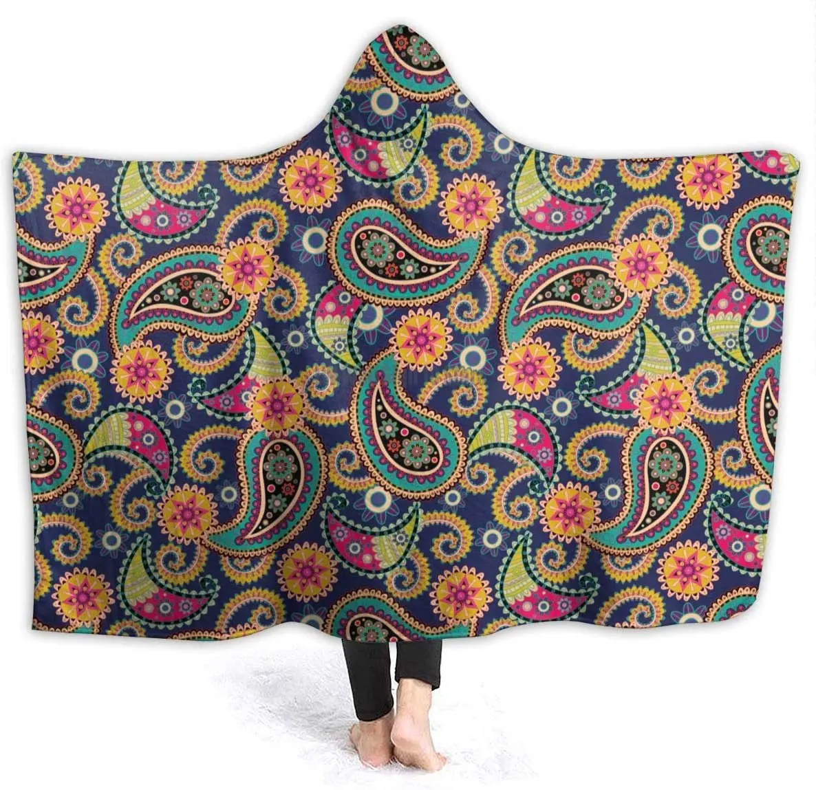 

Paisley Hooded Blanket Cozy Wearable Blankets Home Travel Bed Throw Blanket for Child 50"X40"