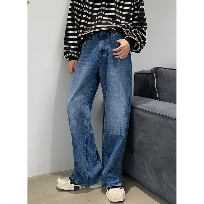 Streetwear Men 2022 New Vintage Simplicity Recreational Blue Jeans Loose Straight Cylinder Broad Leg Trousers Autumn Female Y2k