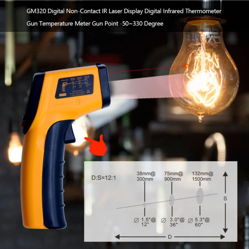 

IR Laser Temp -50~380°C Non Contact GM320 C/F Infrared Thermometer Industrial Infrared Pyrometer Laser Temperature Meter Gun