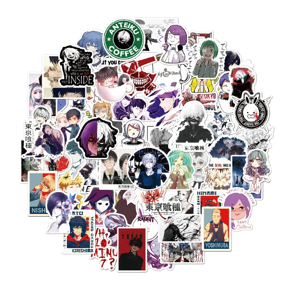 

10/66Pcs Anime Tokyo Ghoul Graffiti Waterproof Stickers For Laptop Guitar Skateboard Computer Luggage Decals Sticker Toy