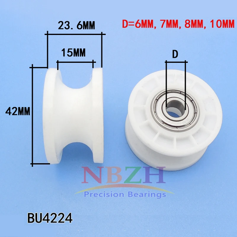 

2pcs Low noise plastic U-groove roller pulley wheel ID 6/7/8/10MM double bearing for door window POM wheel roller