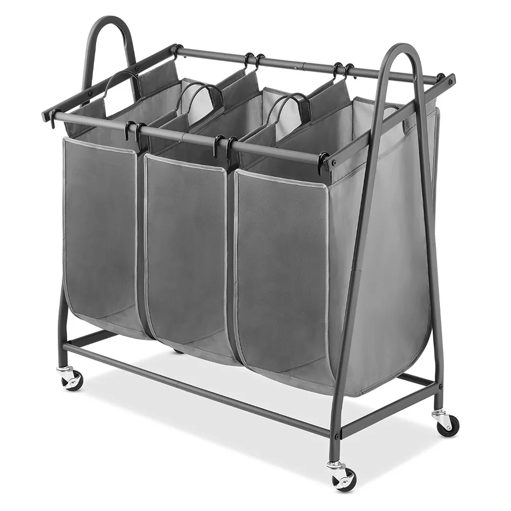 

BOUSSAC Arch Triple Bag Laundry Sorters, Gray Laundry Storage Organization,Laundry Sorters, Laundry Basket with Wheels