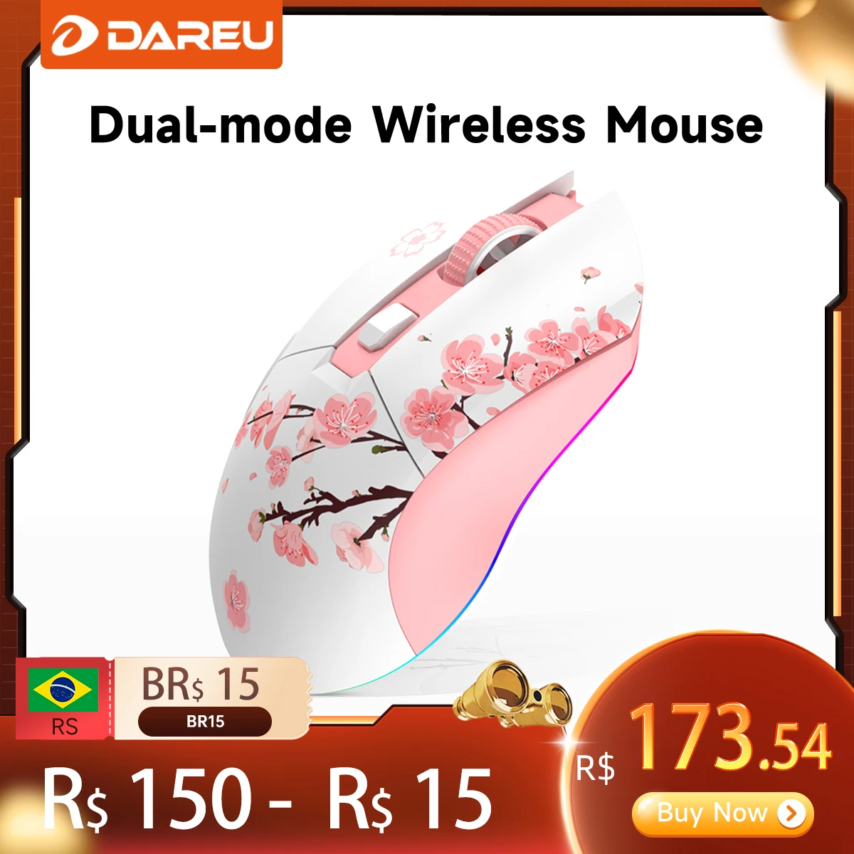 DAREU Dual Modes Gamer Mouse RGB 2.4G Wireless Wired Gaming Mice Built-in 930mAh Recharging Battery with Macro Set for PC Laptop