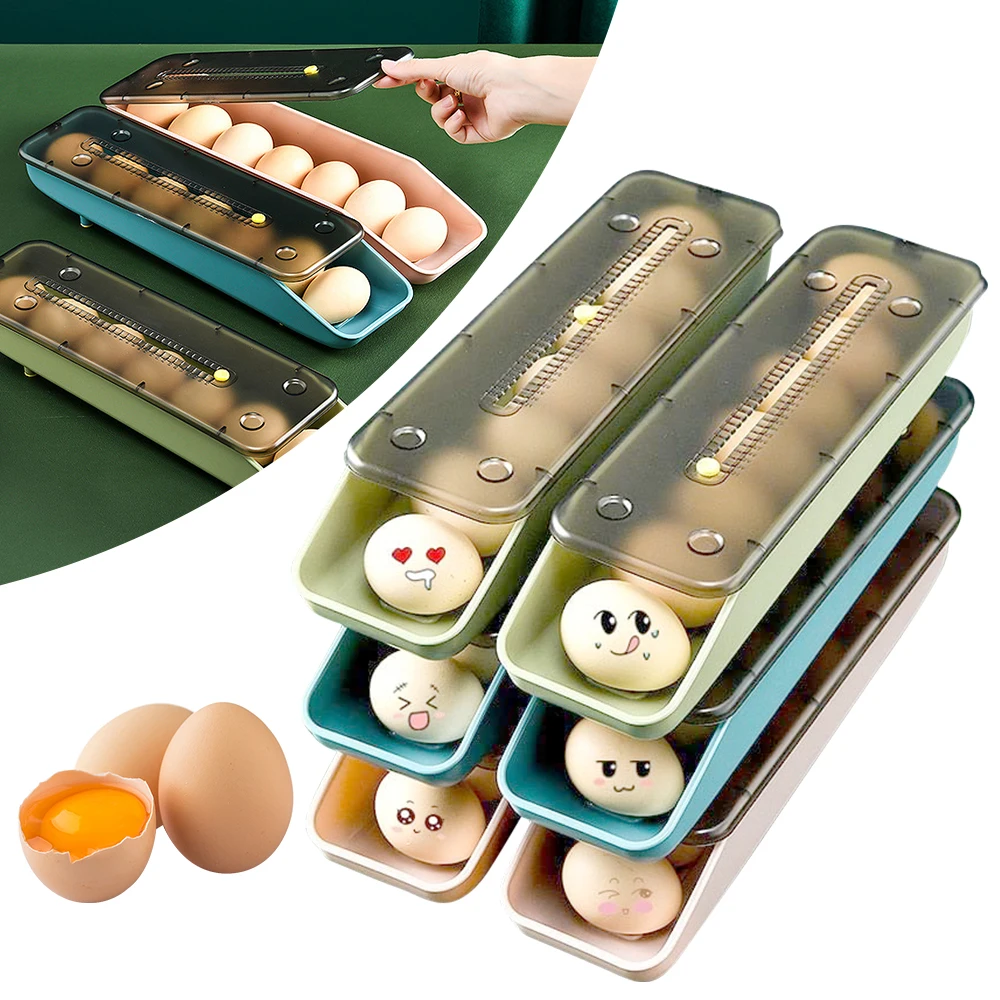

Automatic Rolling Egg Storage Box Household Refrigerator Storage Organizer Kitchen Transparent Egg Tray Space Saver Egg Storage