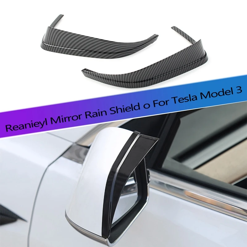 

NEW-2Pcs Car Rearview Mirror Rain Shield Decorative Protective Cover Shade Snow Guard for Tesla Model 3