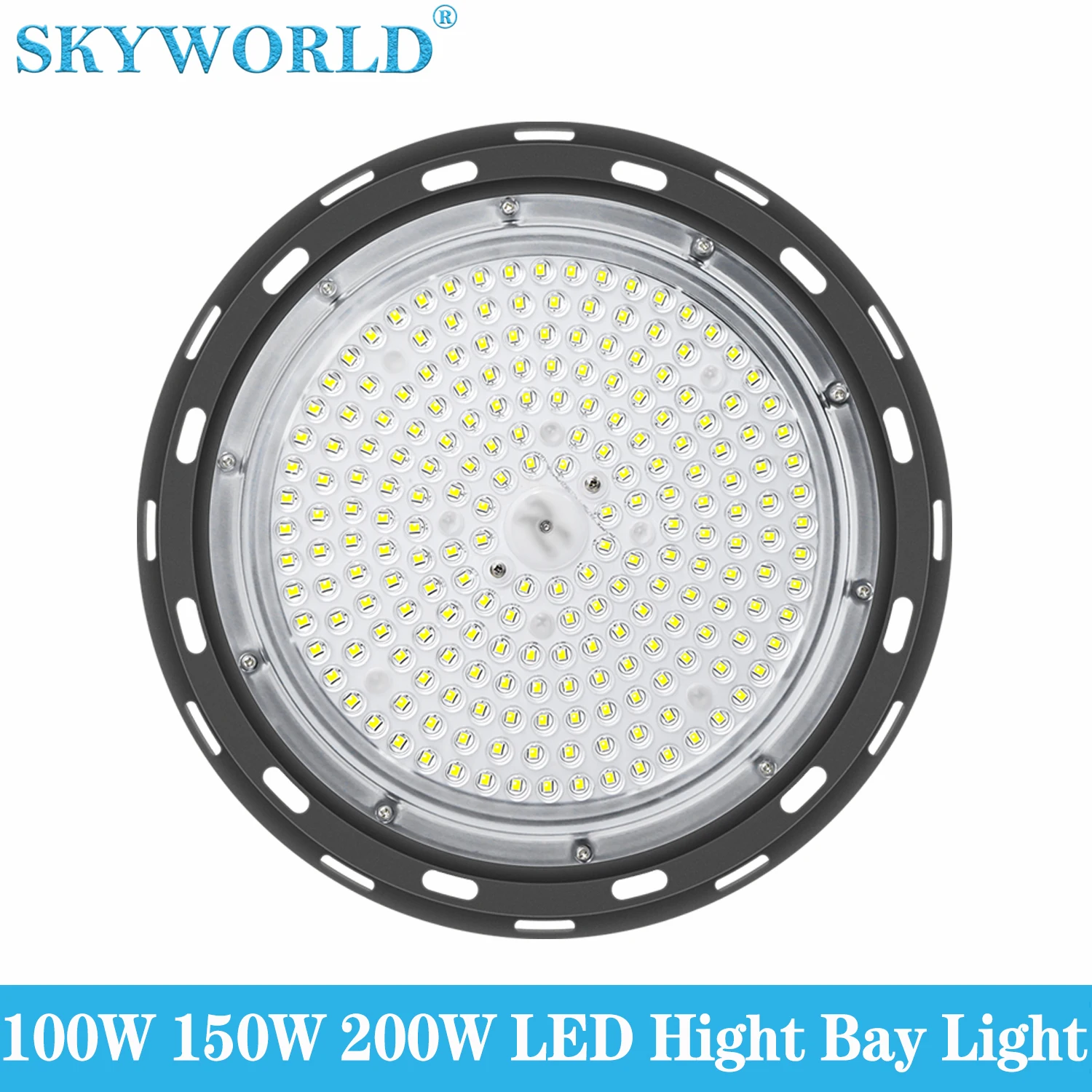 SKYWORLD 100-200W UFO LED High Bay Light 6000K Daylight Shop Lights for Warehouse Workshop Industrial Factory Library Basement