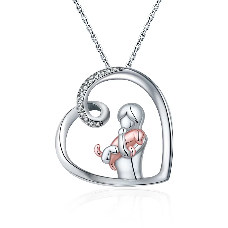 

925 Sterling Silver Dog Necklace Lovely Animal Heart Pendant Necklace Fashion Christmas Mother Day Jewelry For Women,Pet Lover