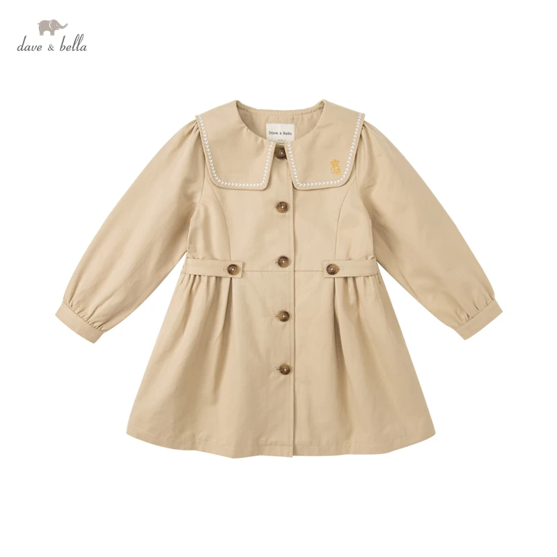 DK3222267dave bella autumn kids 5Y-15Y girls fashion solid button pockets  coat children cute tops high quality outerwear