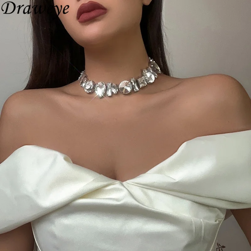 Ожерелье Draweye для женщин, сверкающее винтажное драматическое ожерелье из камня Rehinestone, модные элегантные ювелирные украшения в стиле Ins Y2