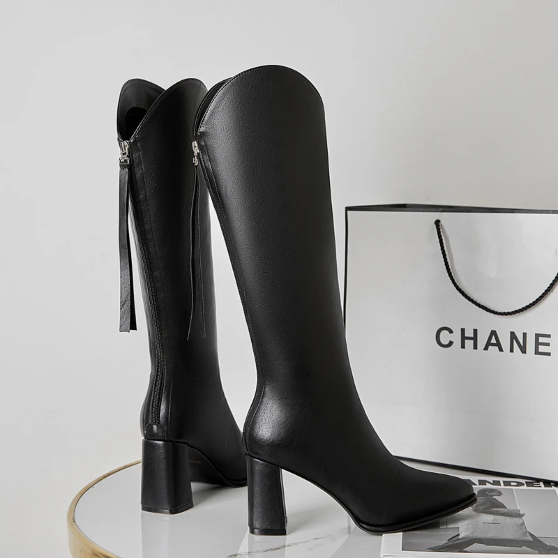 2022 Back Zip Winter Boots Lady Women's Rubber Shoes Rain Round Toe Sexy Thigh High Heels High Sexy  Zipper Autumn