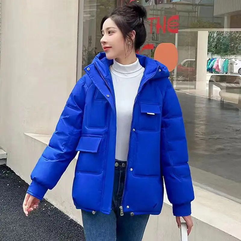 Fdfklak New Women Short Jacket Winter Thick Hooded Cotton Padded Coats Female Korean Loose Korean Green Jacket Women Clothes 3XL