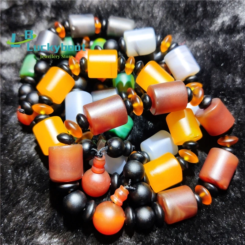 

Natural chalcedony agate frosted bracelet barrel beads round beads men and women couples single circle domineering bracelets