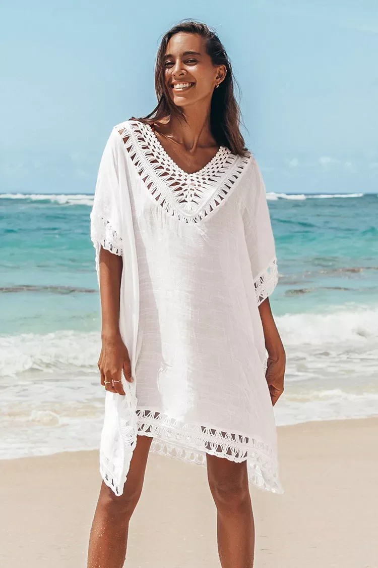 

2023 latest trend white crochet comfortable dolman sleeve blouse