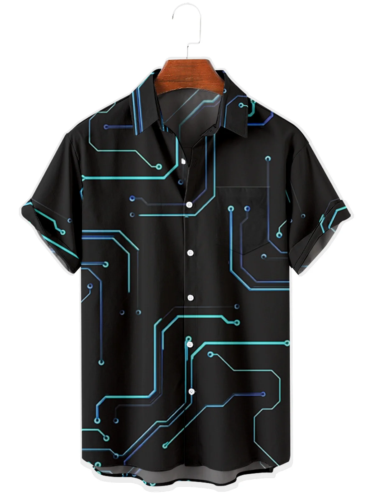 2021 Men's Short Sleeve Lapel Shirt Large Size Halloween 3D Printed Men's Shirt with Pockets