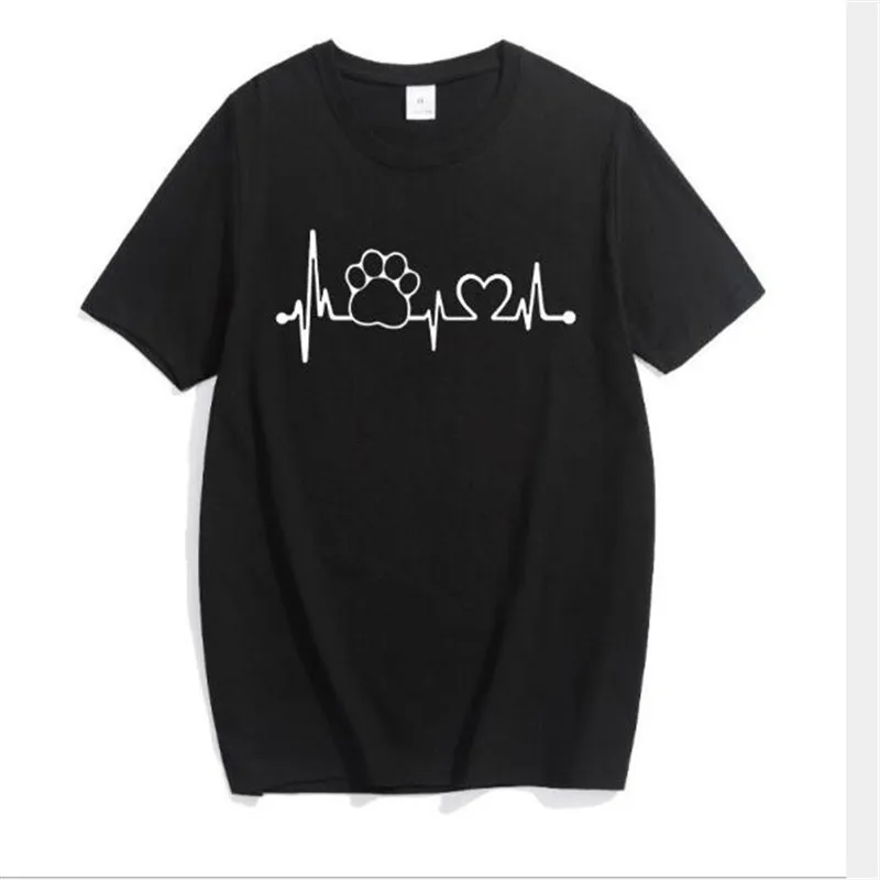 

Paw Heartbeat Lifeline Dog Cat Women T Shirt Cotton Casual Funny T Shirt For Lady Girl Top Tee Hipster Black Color