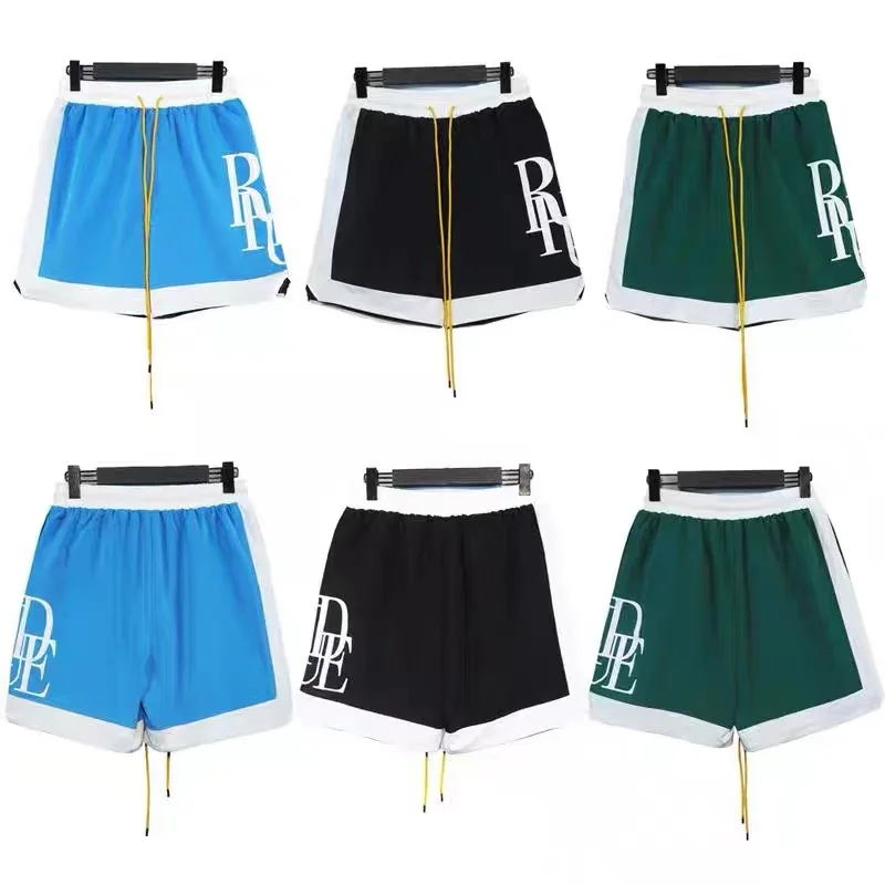 

RHUDE High Street Casual Sport Mesh New Color Matching Large Logo Shorts Border Color Matching Letter Print Elastic Waist Shorts