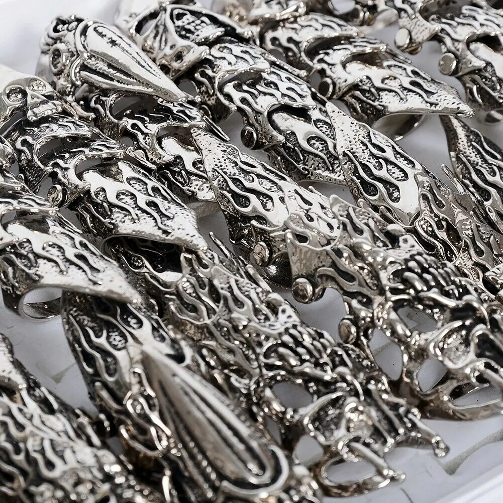 5 шт. смешанные полноразмерные серебряные кольца в стиле панк с черепами и