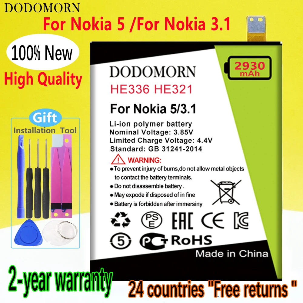 

Аккумулятор DODOMORN HE321 HE336 для Nokia 5 Dual SIM (TA-1053 DS), замена телефона Nokia 3,1 + номер отслеживания