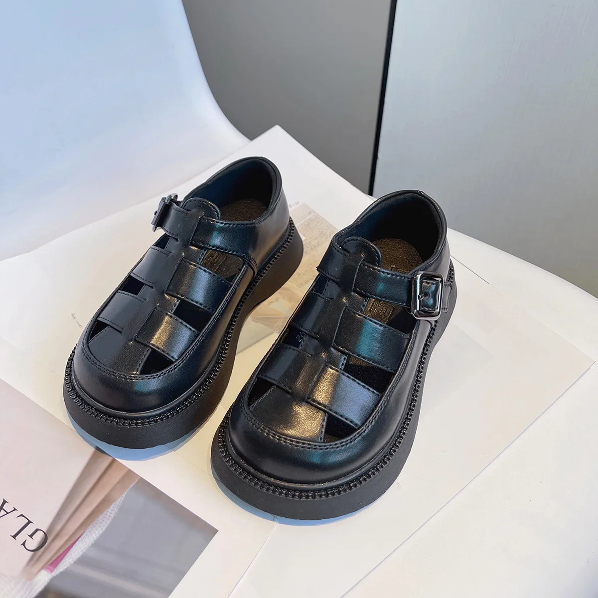 

Spring and Summer 2022 New Children's Half Sandals Korean Style Leather Shoes for Girls Middle School Students' Shoes for Kids