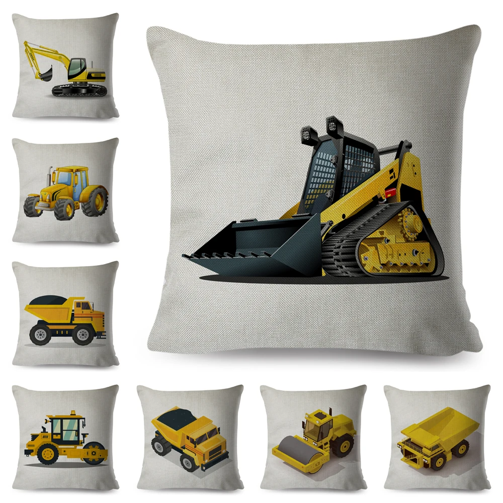 

Cartoon Excavator Bulldozer Cushion Cover for Sofa Home Children Room Decor Car Toy Print Pillowcase Polyester Pillow Case 45x45
