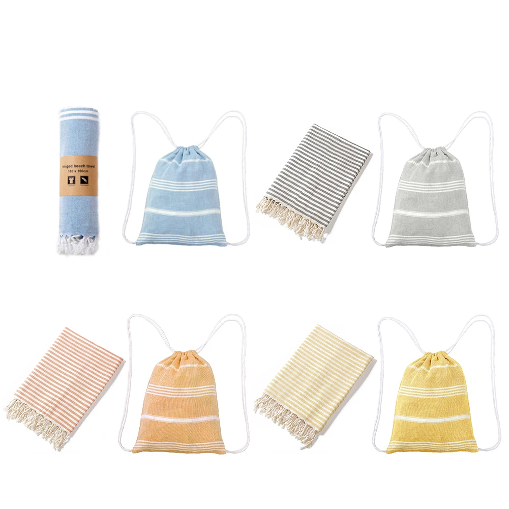 

Quick-drying Turkish Tassel Beach Towel + Outdoor Beach Swimming Sports Travel Drawstring Backpack Picnic Blanket